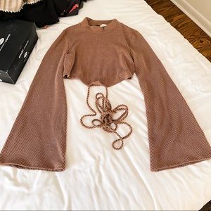 NWOTs Corded Bell Sleeve Crop Top with Tie-Waist